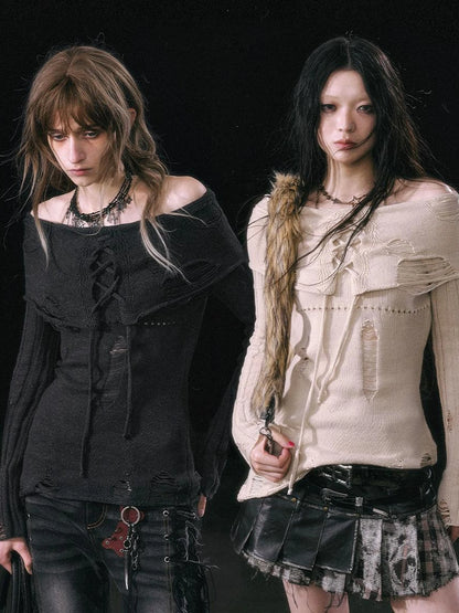 Smoke Rain Resistant Two Tone Distressed Turtleneck Sweater