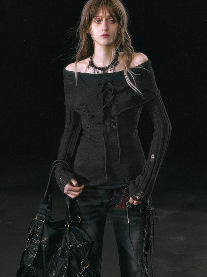 Smoke Rain Resistant Two Tone Distressed Turtleneck Sweater