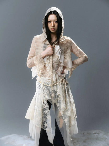 Textured Crinkle Chiffon Hooded Cape