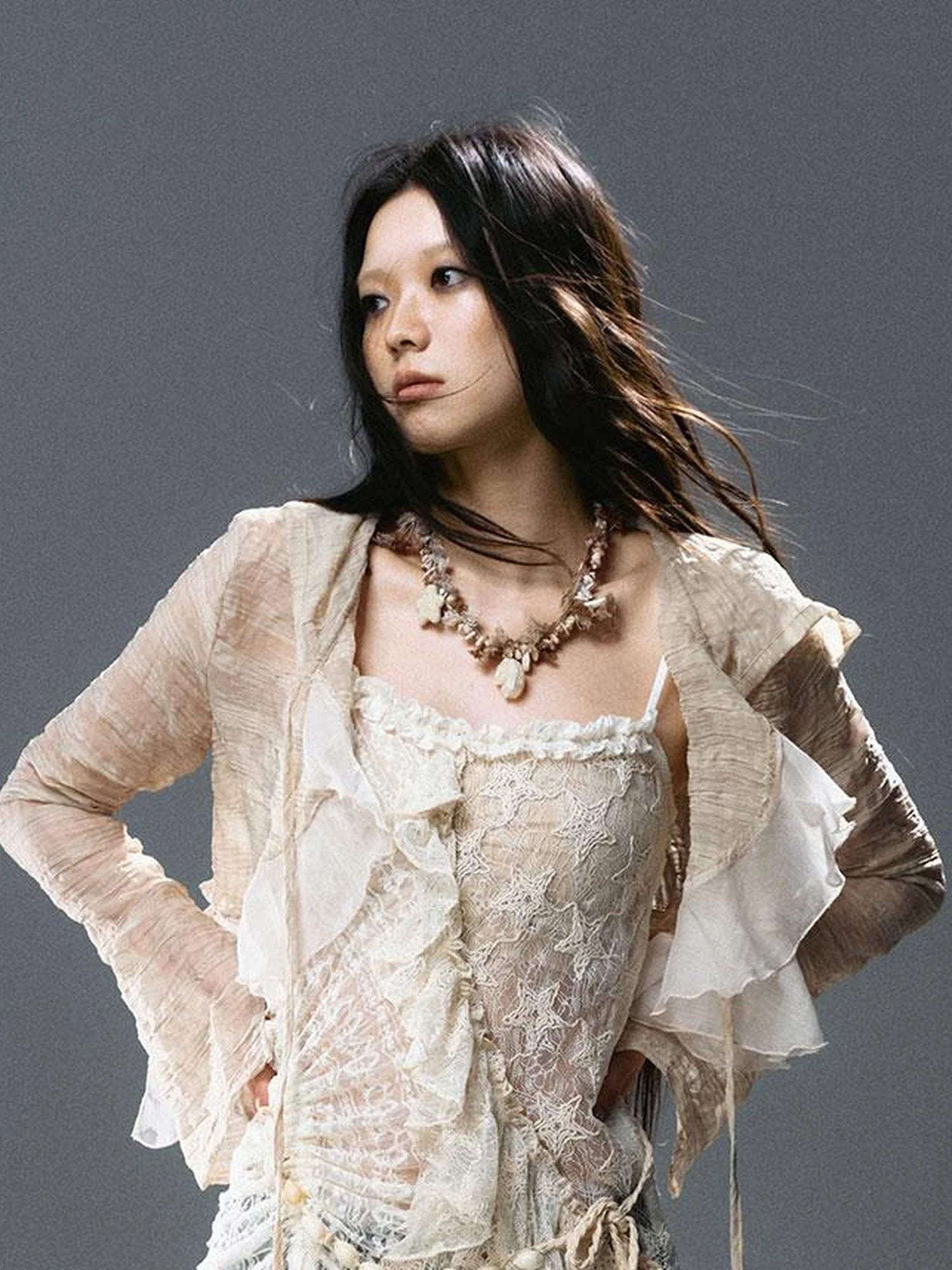 Textured Crinkle Chiffon Hooded Cape