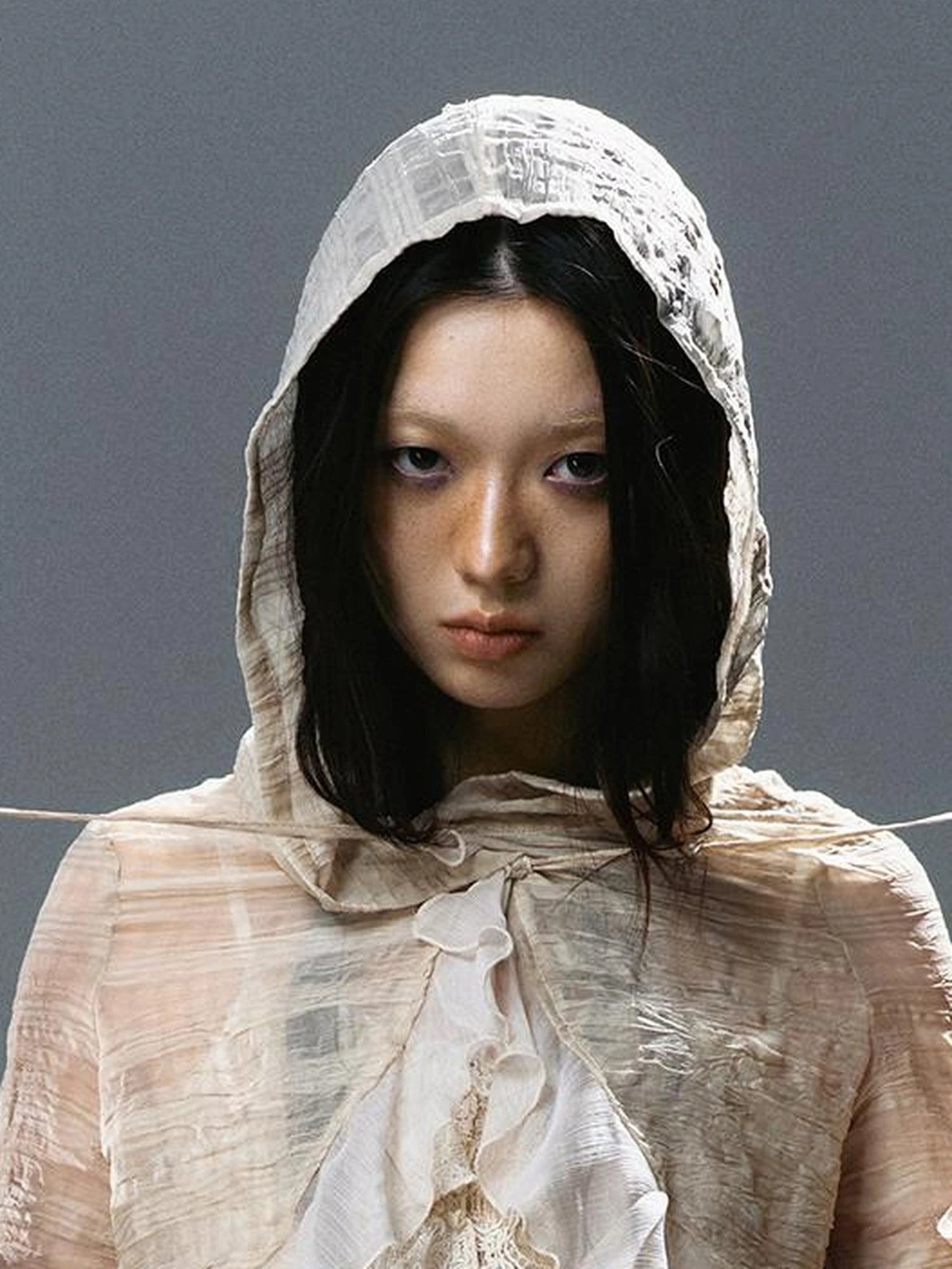 Textured Crinkle Chiffon Hooded Cape