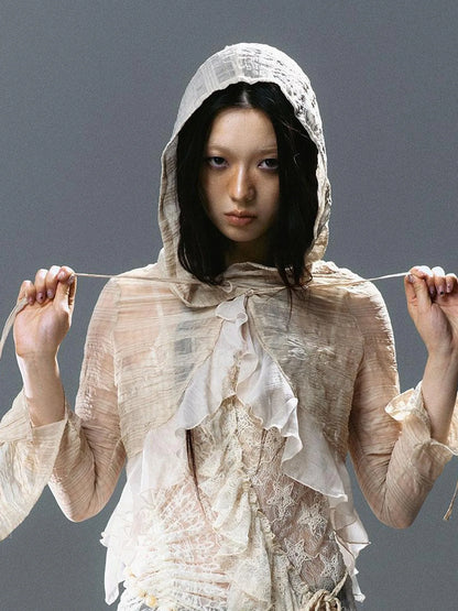 Textured Crinkle Chiffon Hooded Cape