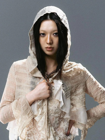 Textured Crinkle Chiffon Hooded Cape