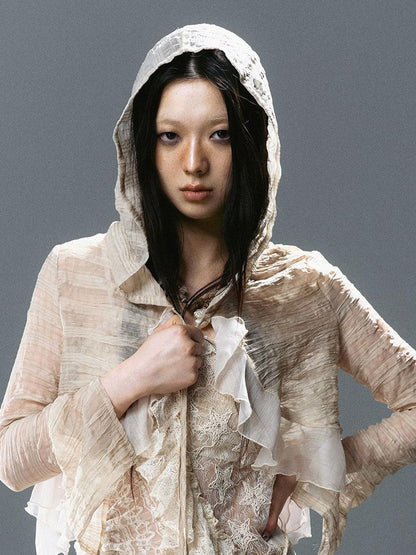Update c Textured Crinkle Chiffon Hooded Cape