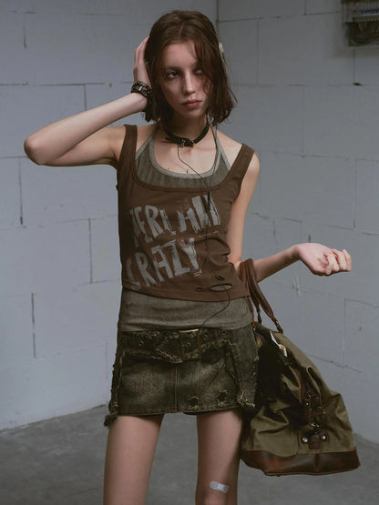 Two Piece Stacked Print Slim Tank Top