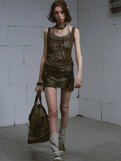 Two Piece Stacked Print Slim Tank Top