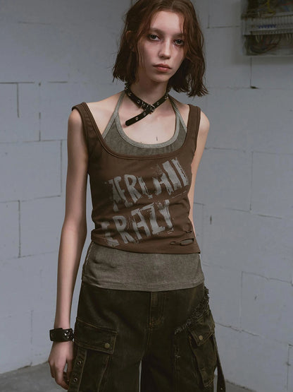 Two Piece Stacked Print Slim Tank Top