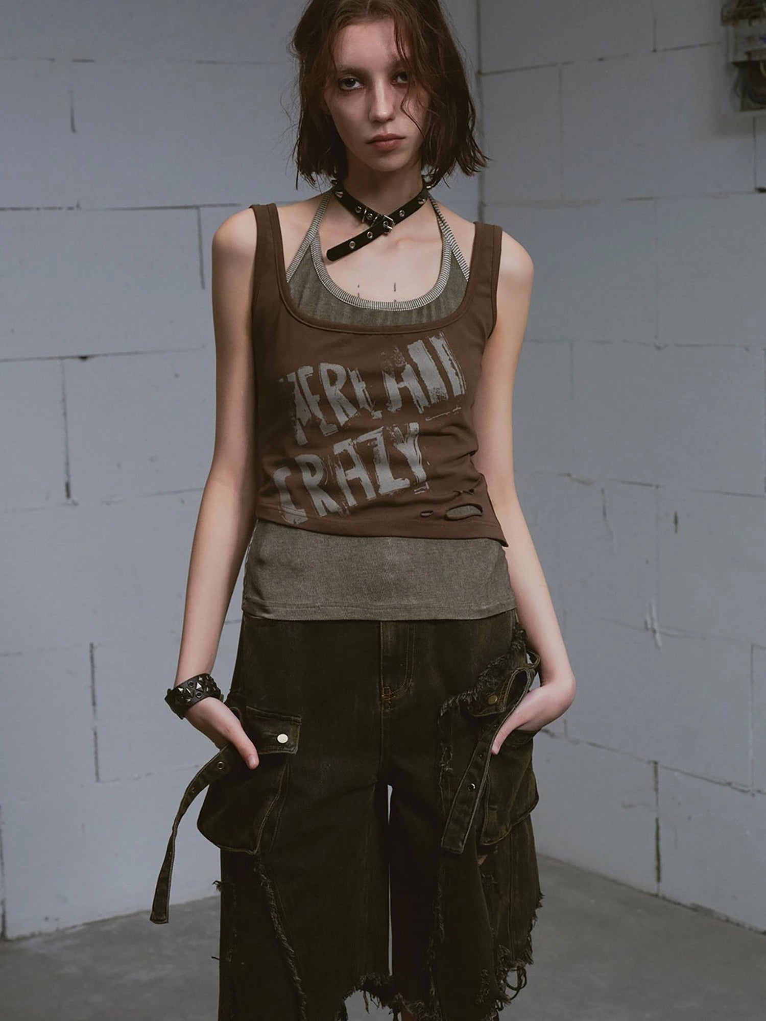 Two Piece Stacked Print Slim Tank Top