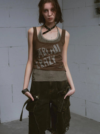 Two Piece Stacked Print Slim Tank Top