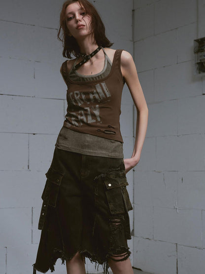 Update c Two Piece Stacked Print Slim Tank Top
