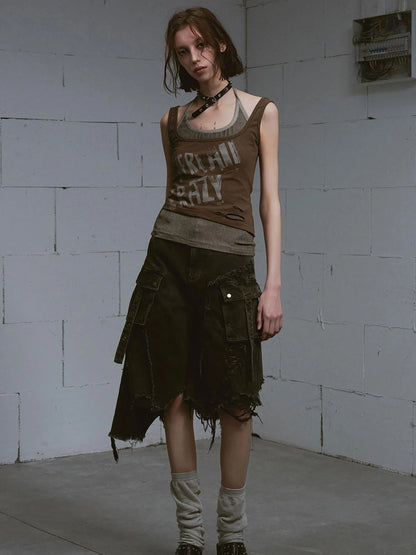 Two Piece Stacked Print Slim Tank Top