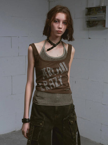 Two Piece Stacked Print Slim Tank Top