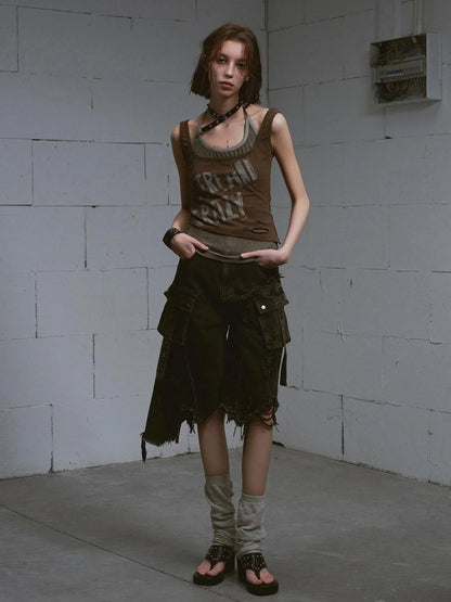 Two Piece Stacked Print Slim Tank Top