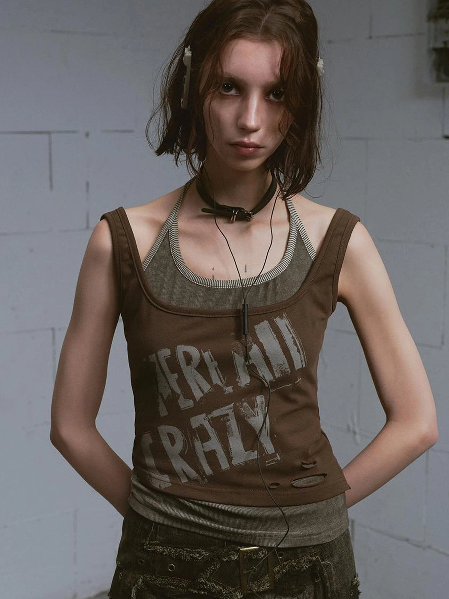 Two Piece Stacked Print Slim Tank Top