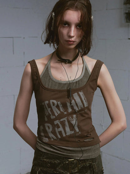 Two Piece Stacked Print Slim Tank Top