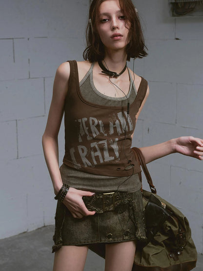 Two Piece Stacked Print Slim Tank Top