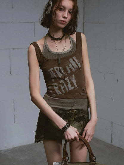 Two Piece Stacked Print Slim Tank Top