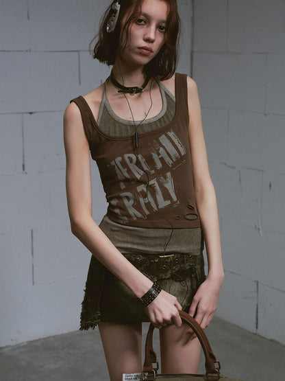 Update c Two Piece Stacked Print Slim Tank Top