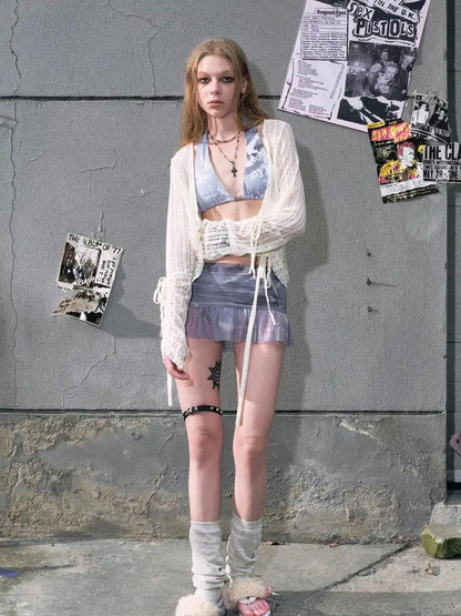 Underwater Dream Mesh Swimsuit Set V Neck T Shirt Long Sleeve