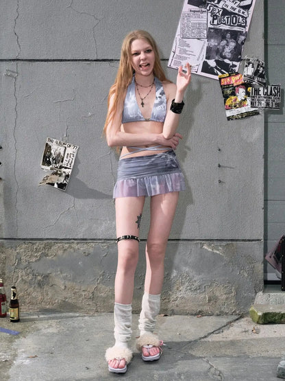 Underwater Dream Mesh Swimsuit Set V Neck T Shirt Long Sleeve