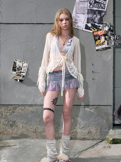 Underwater Dream Mesh Swimsuit Set V Neck T Shirt Long Sleeve