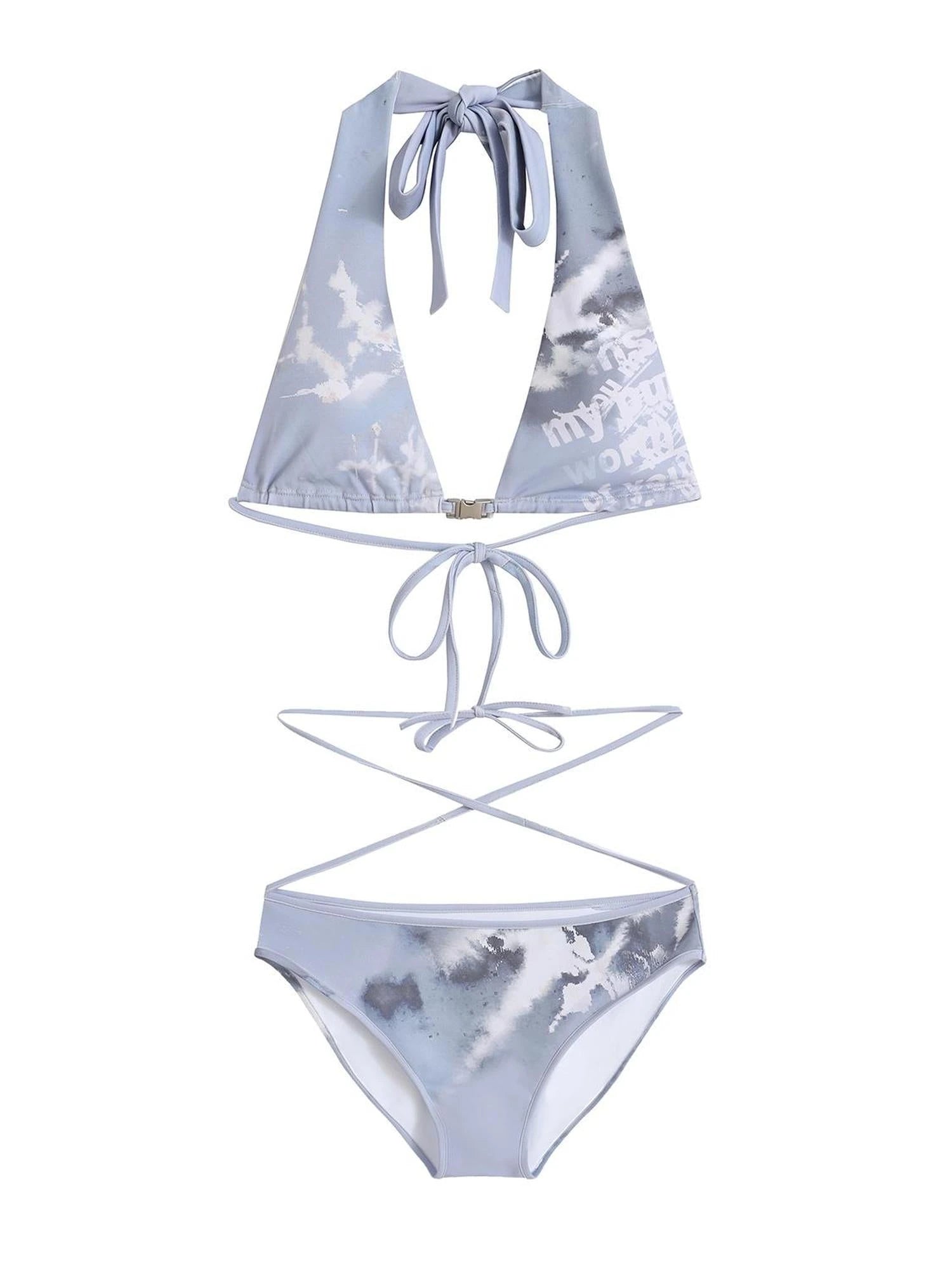 Underwater Dream Mesh Swimsuit Set V Neck T Shirt Long Sleeve