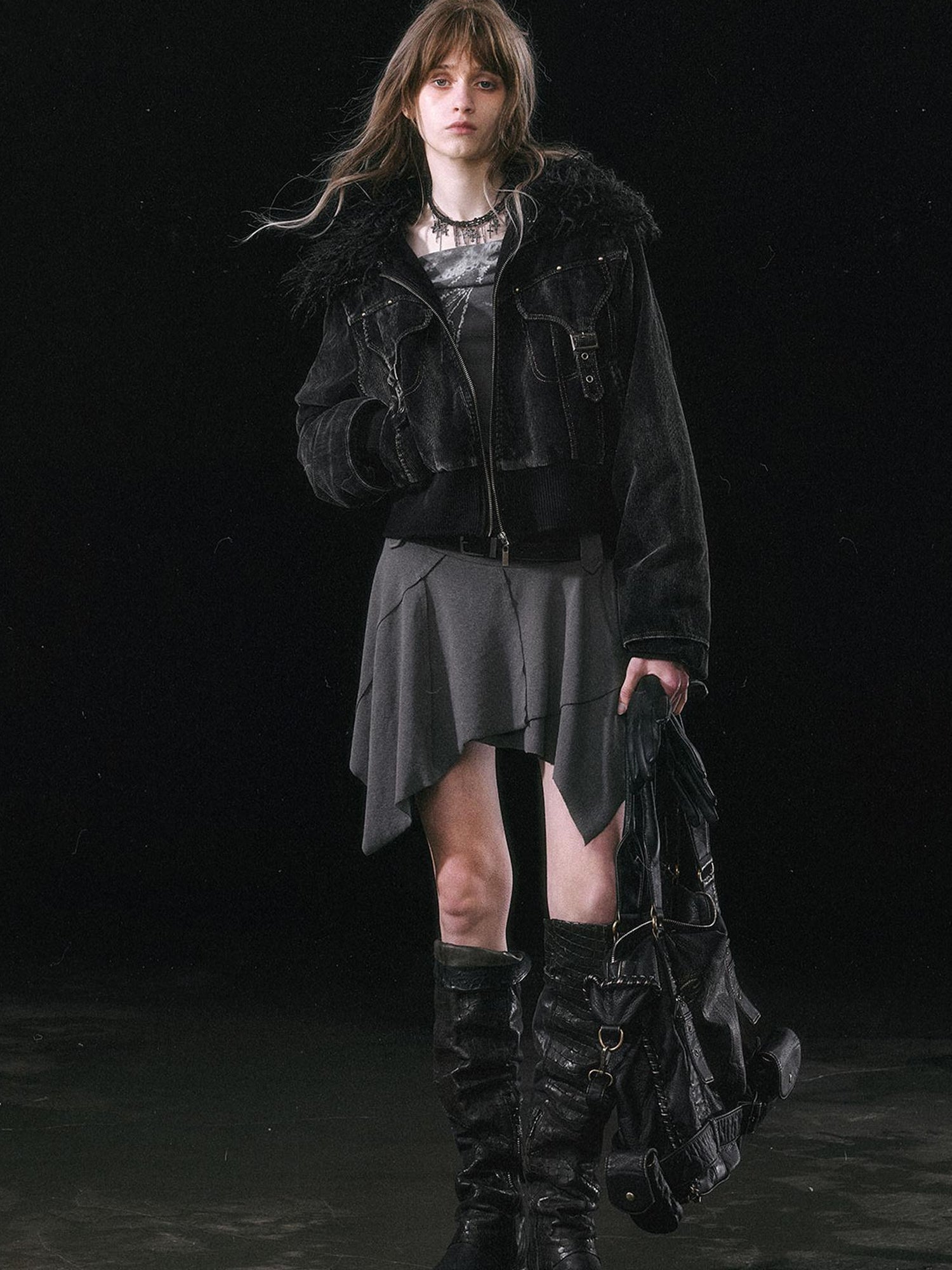 Update c Vintage Black Corduroy Bomber Jacket With Detachable Fur Collar