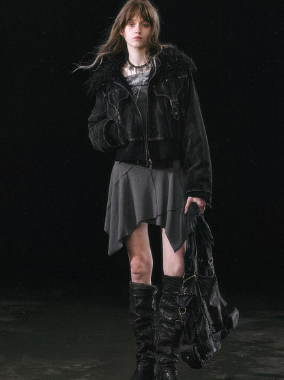 Update c Vintage Black Corduroy Bomber Jacket With Detachable Fur Collar