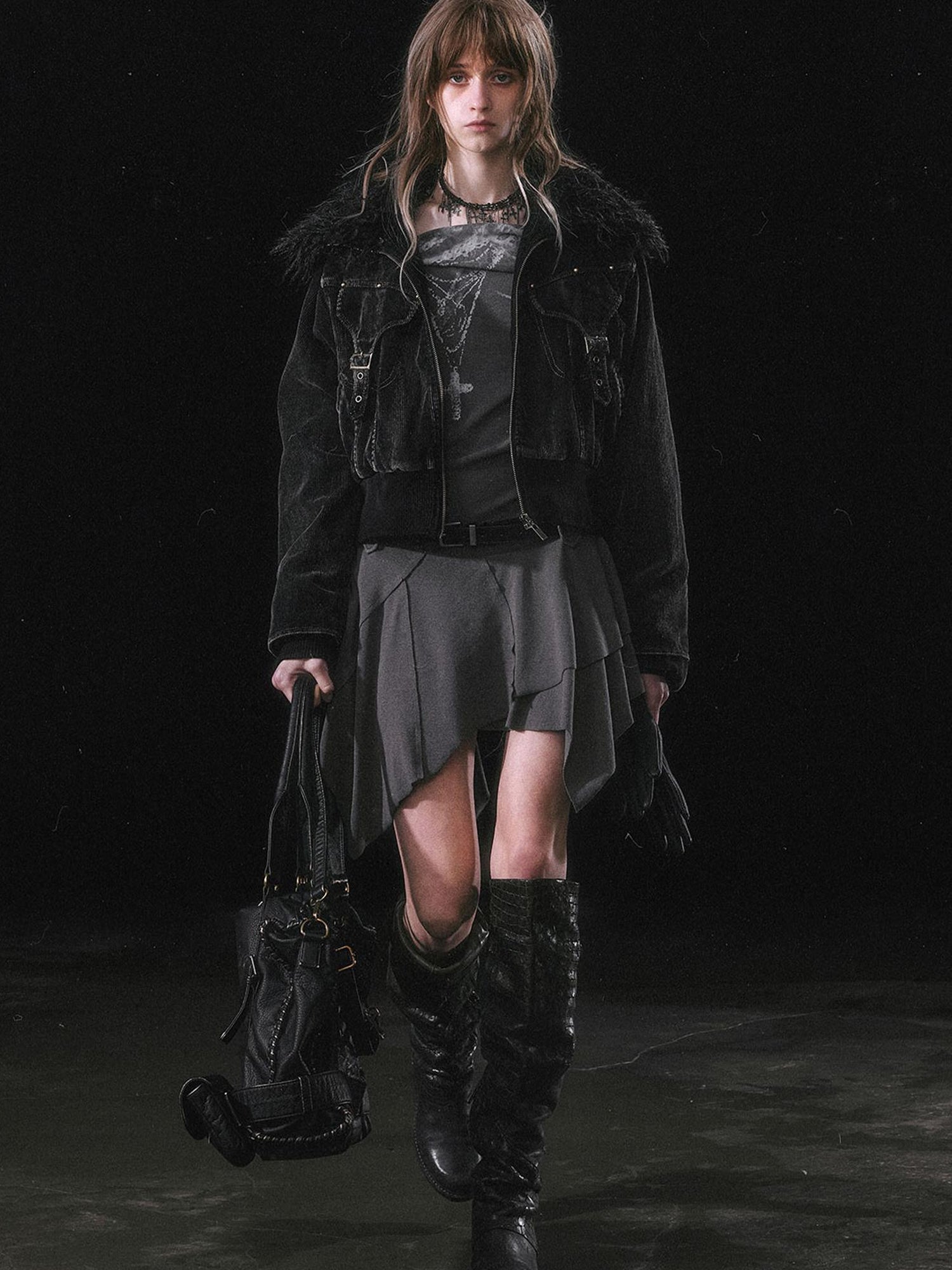 Update c Vintage Black Corduroy Bomber Jacket With Detachable Fur Collar
