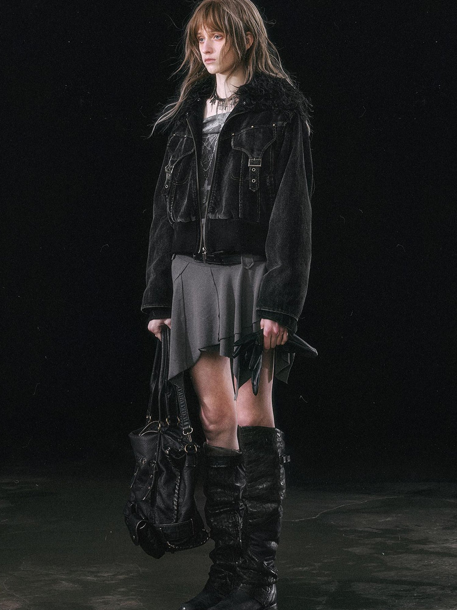 Update c Vintage Black Corduroy Bomber Jacket With Detachable Fur Collar