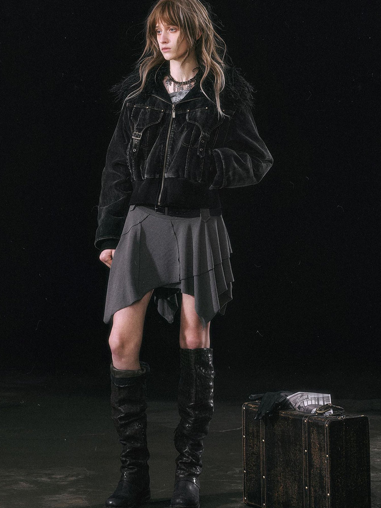 Update c Vintage Black Corduroy Bomber Jacket With Detachable Fur Collar