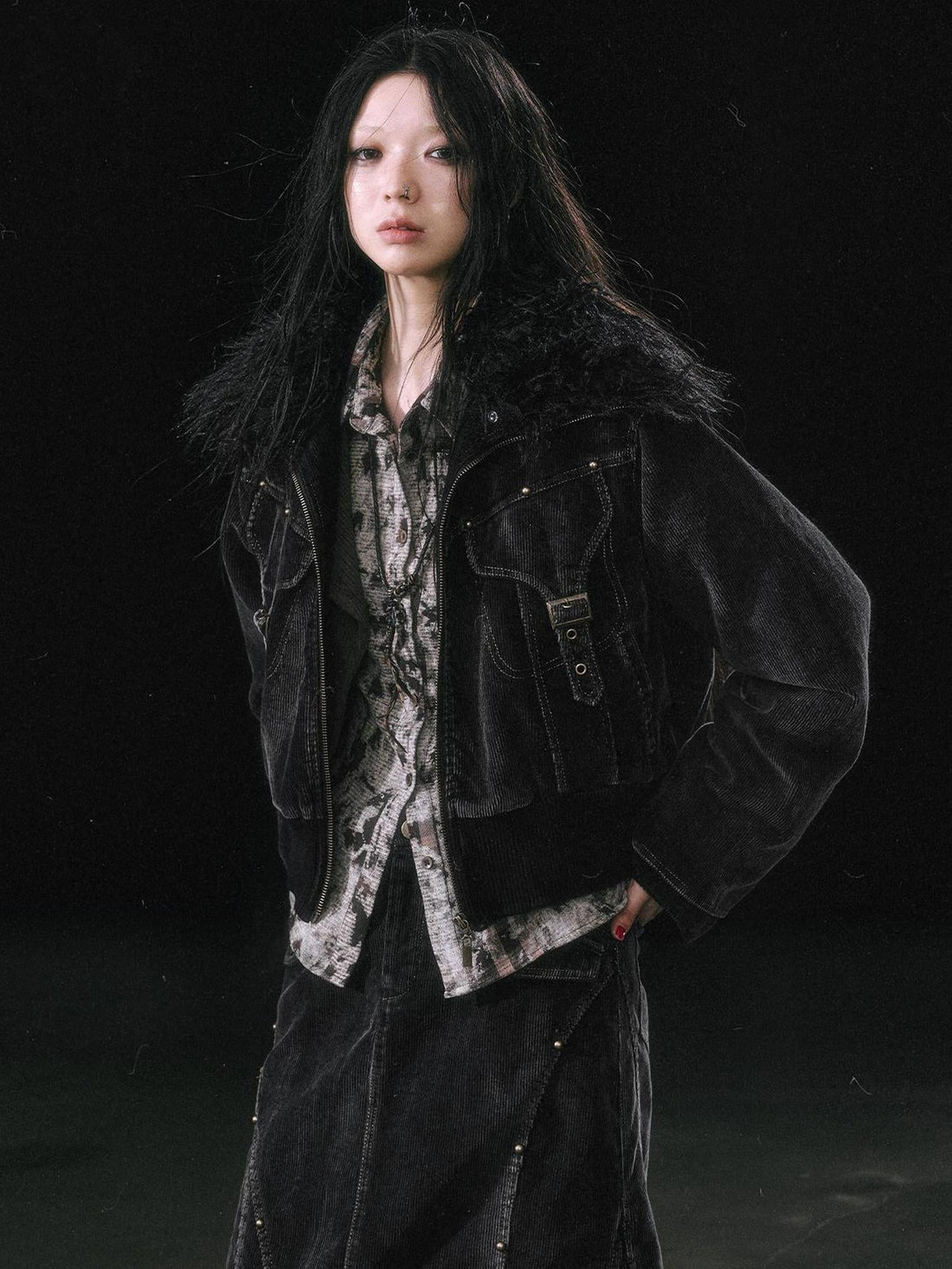 Update c Vintage Black Corduroy Bomber Jacket With Detachable Fur Collar