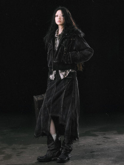 Update c Vintage Black Corduroy Bomber Jacket With Detachable Fur Collar