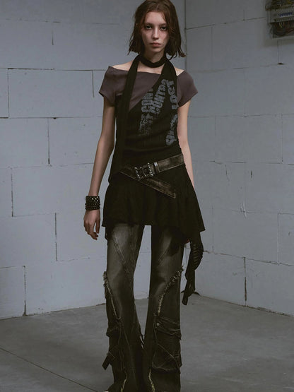 Vintage Distressed Flared Jeans