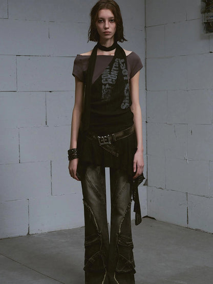 Vintage Distressed Flared Jeans