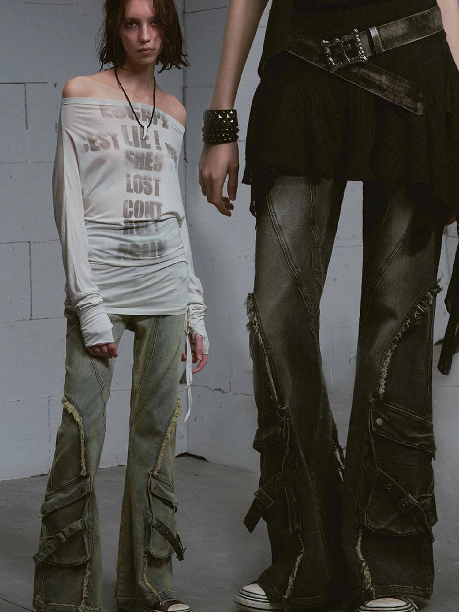 Vintage Distressed Flared Jeans