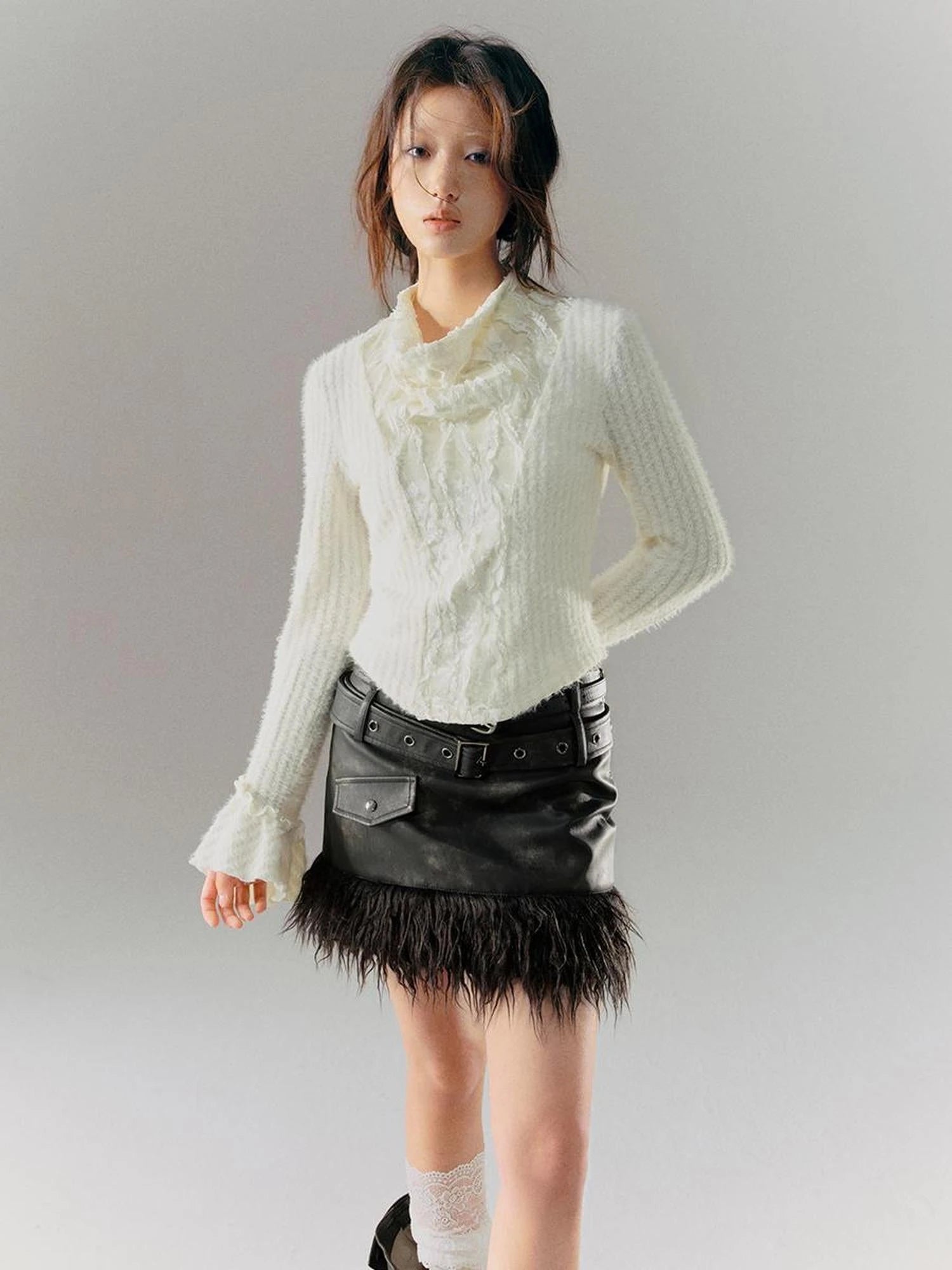 Vintage Punk Leather Patchwork Dyed Skirt