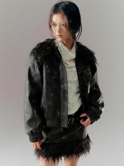 Vintage Punk Leather Patchwork Dyed Skirt