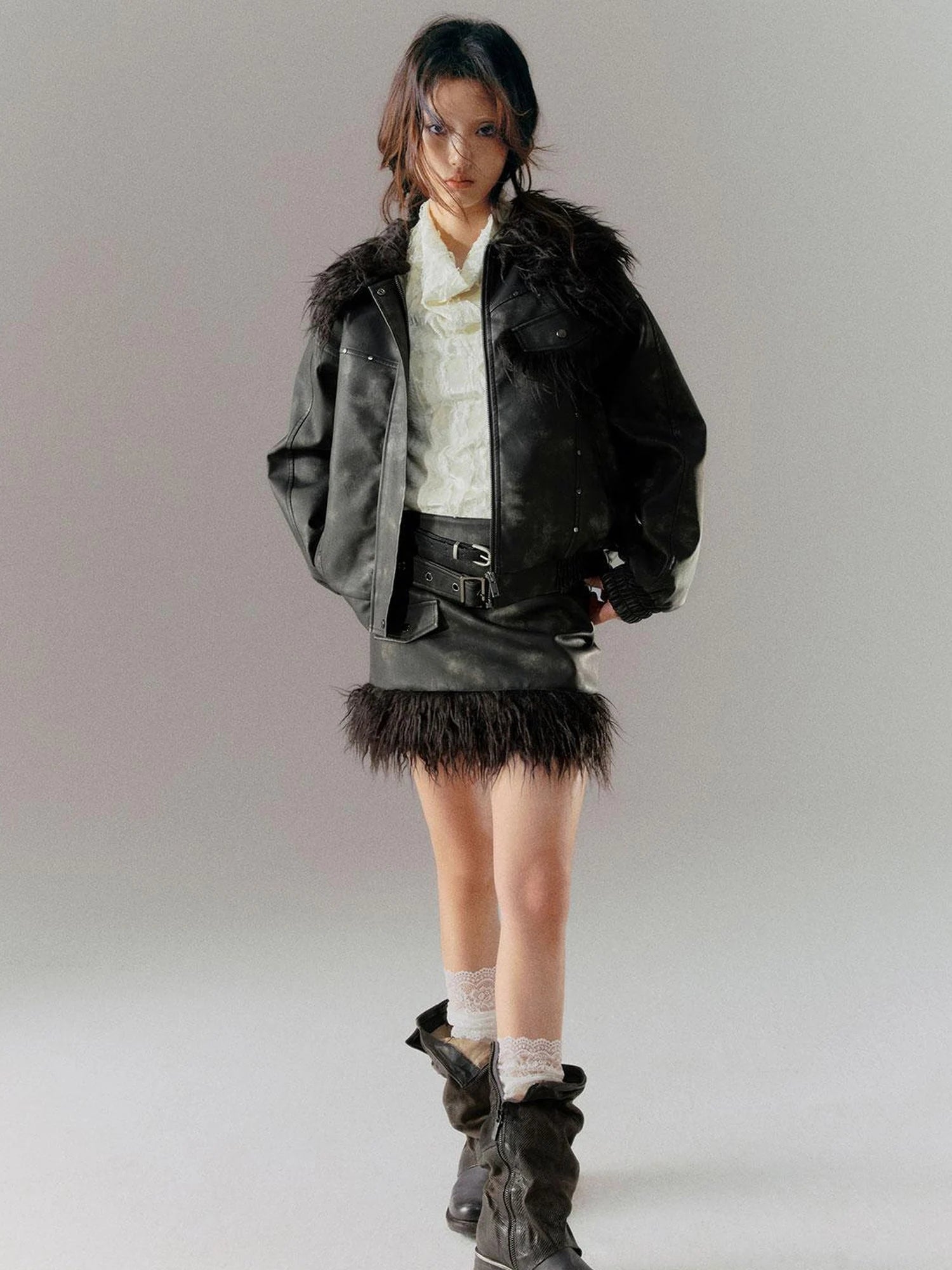 Vintage Punk Leather Patchwork Dyed Skirt