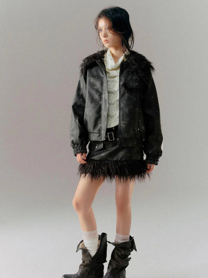 Vintage Punk Leather Patchwork Dyed Skirt