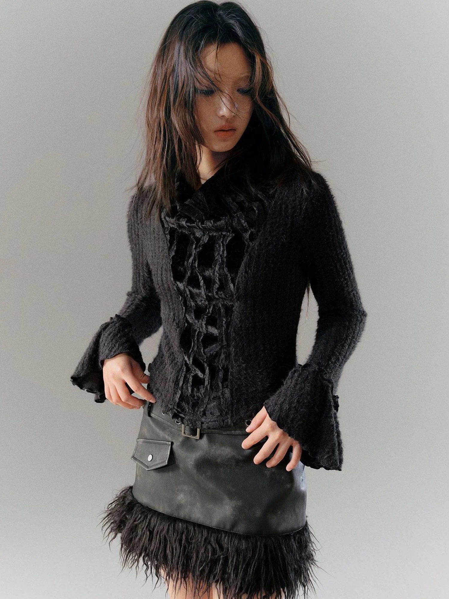 Vintage Punk Leather Patchwork Dyed Skirt