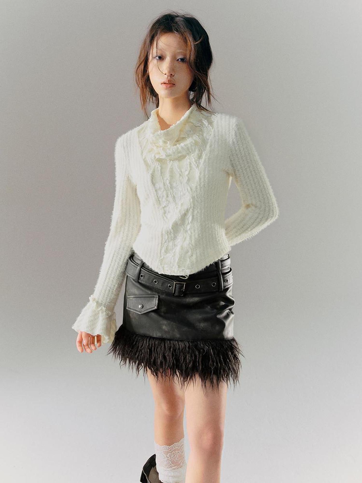 c Vintage Punk Leather Patchwork Dyed Skirt