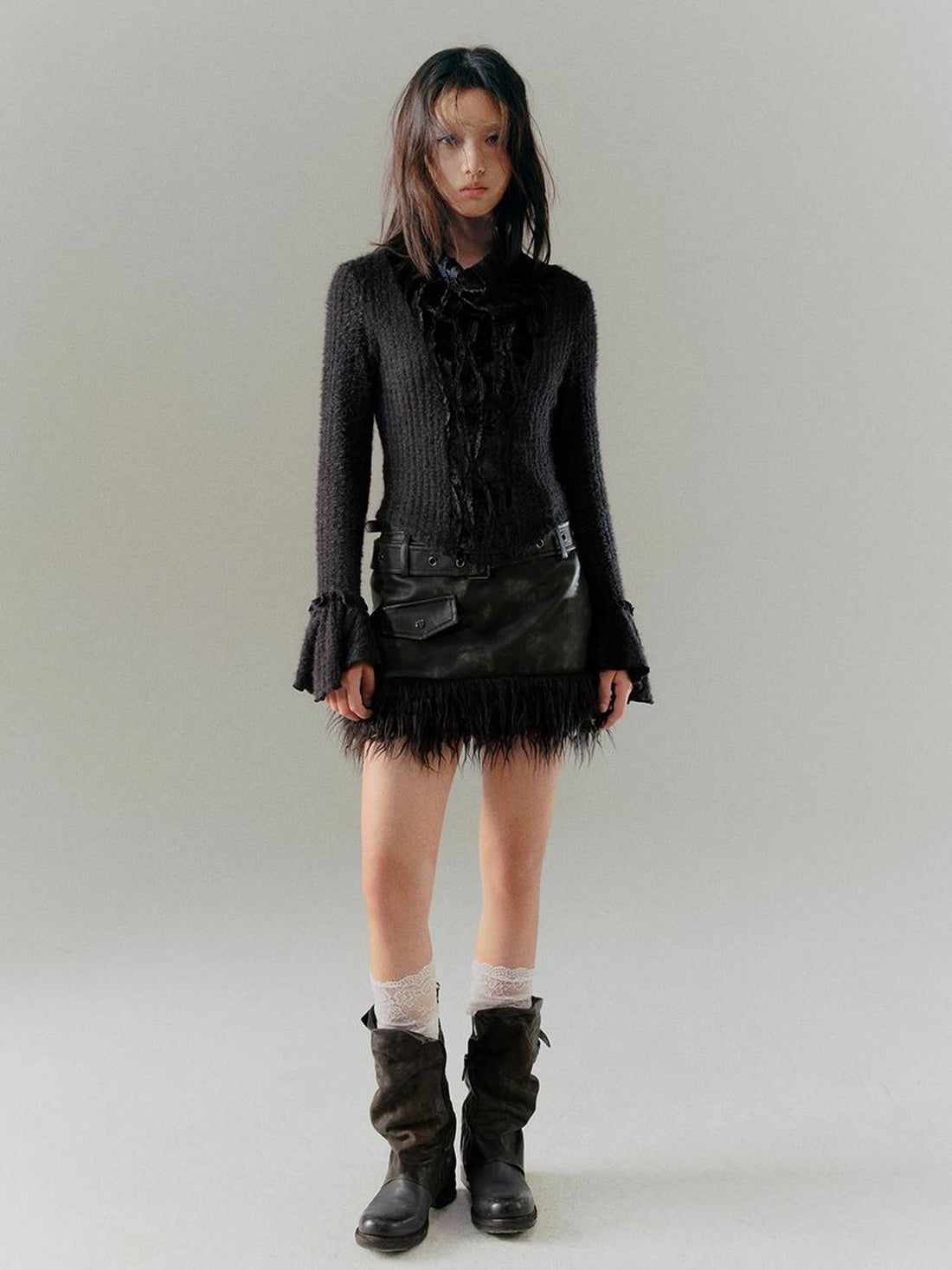 c Vintage Punk Leather Patchwork Dyed Skirt