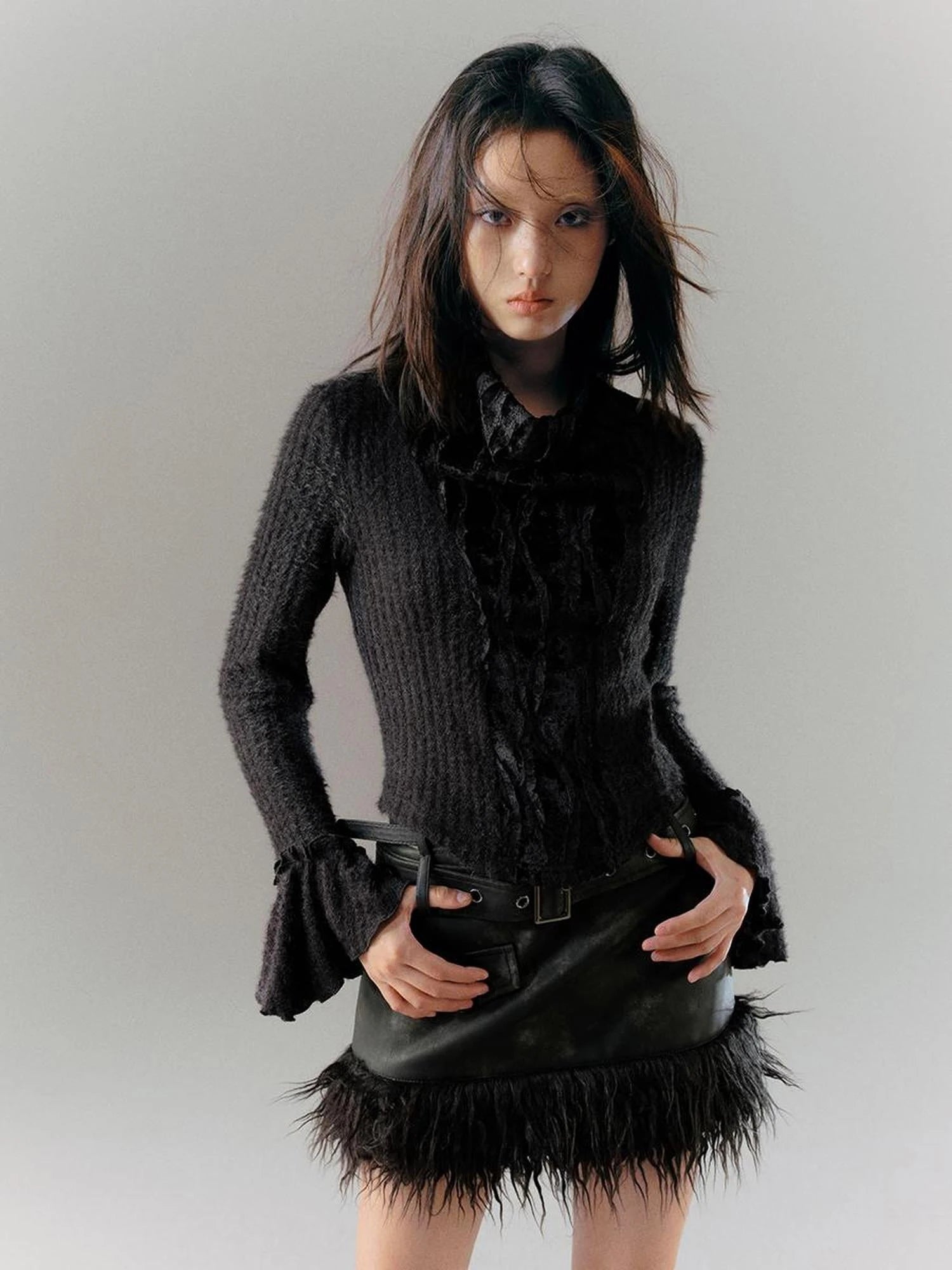 Vintage Punk Leather Patchwork Dyed Skirt