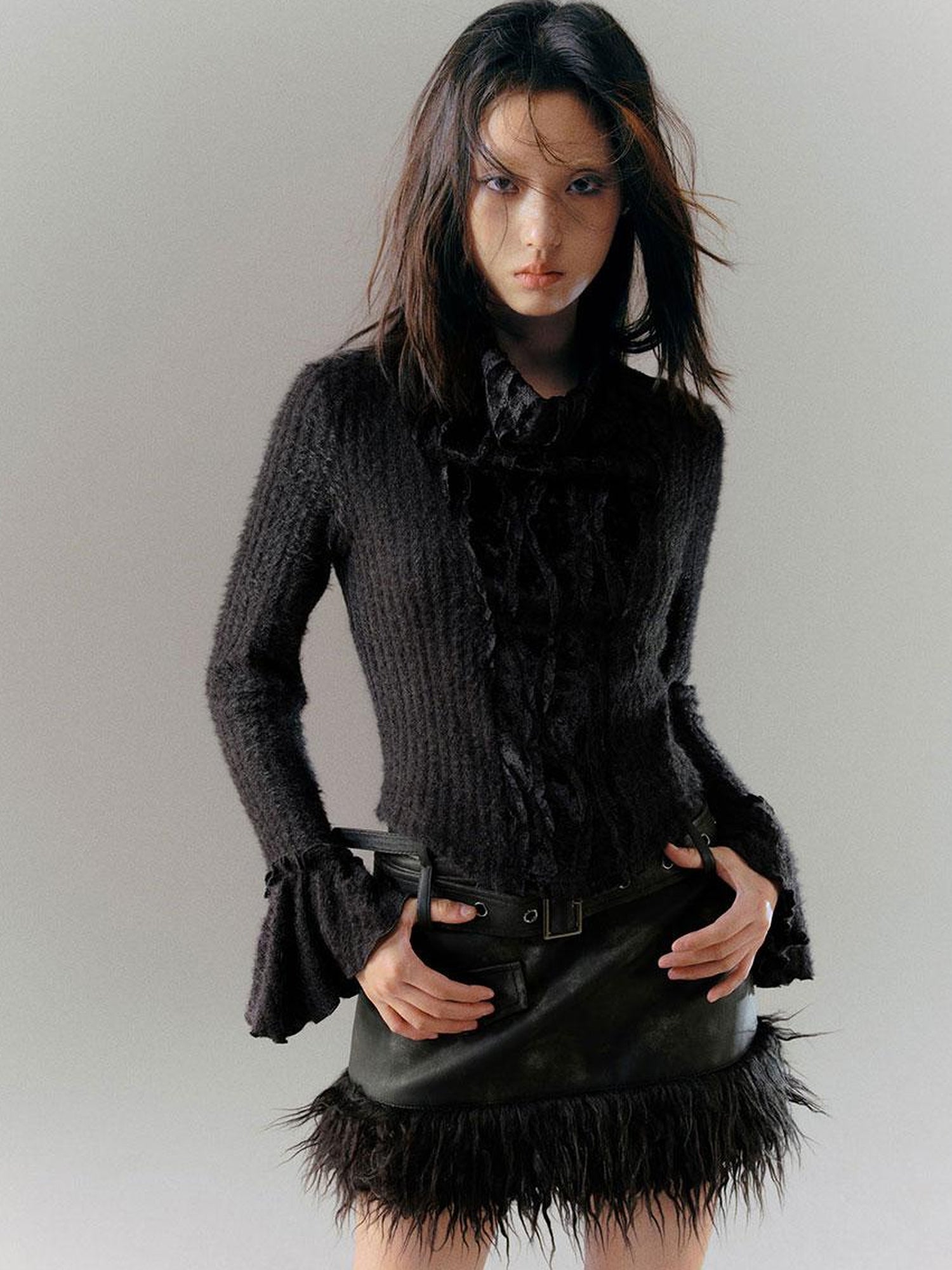 c Vintage Punk Leather Patchwork Dyed Skirt