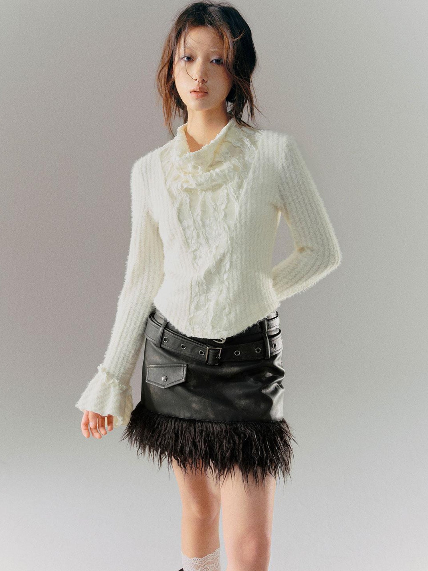 c Vintage Punk Leather Patchwork Dyed Skirt
