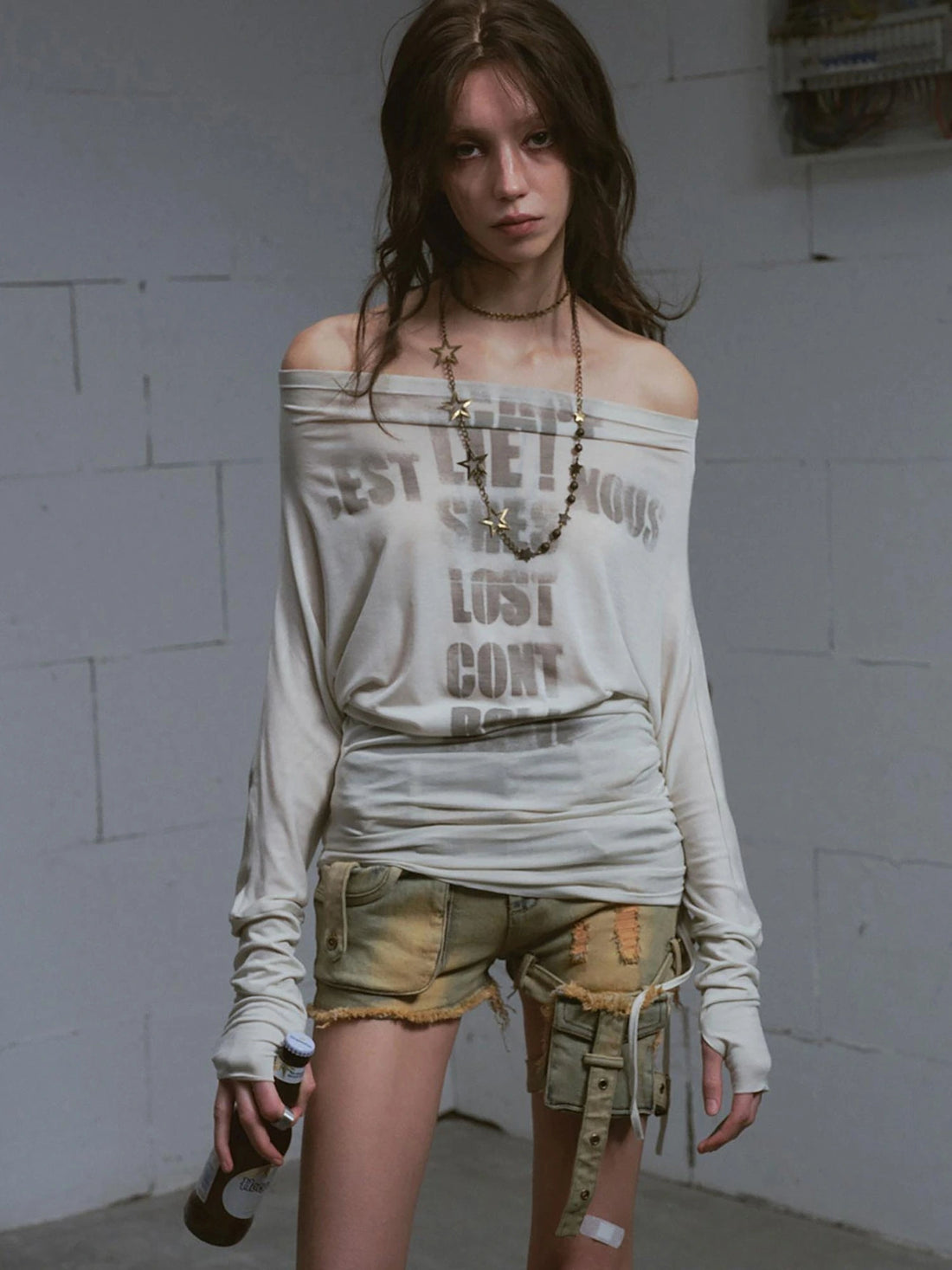 Vintage Washed Blue Green Raw Edge Tie Shorts