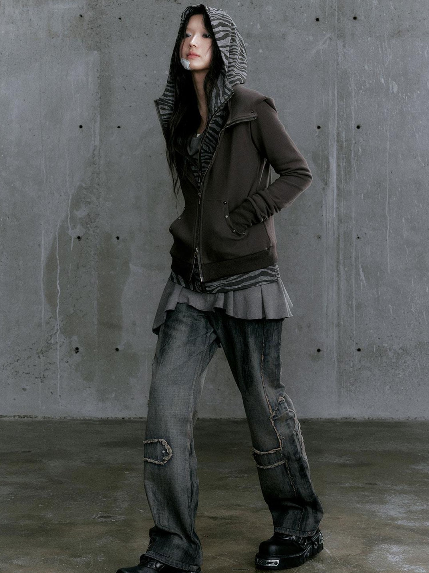 c Vintage Washed Cross Punk Denim Jeans