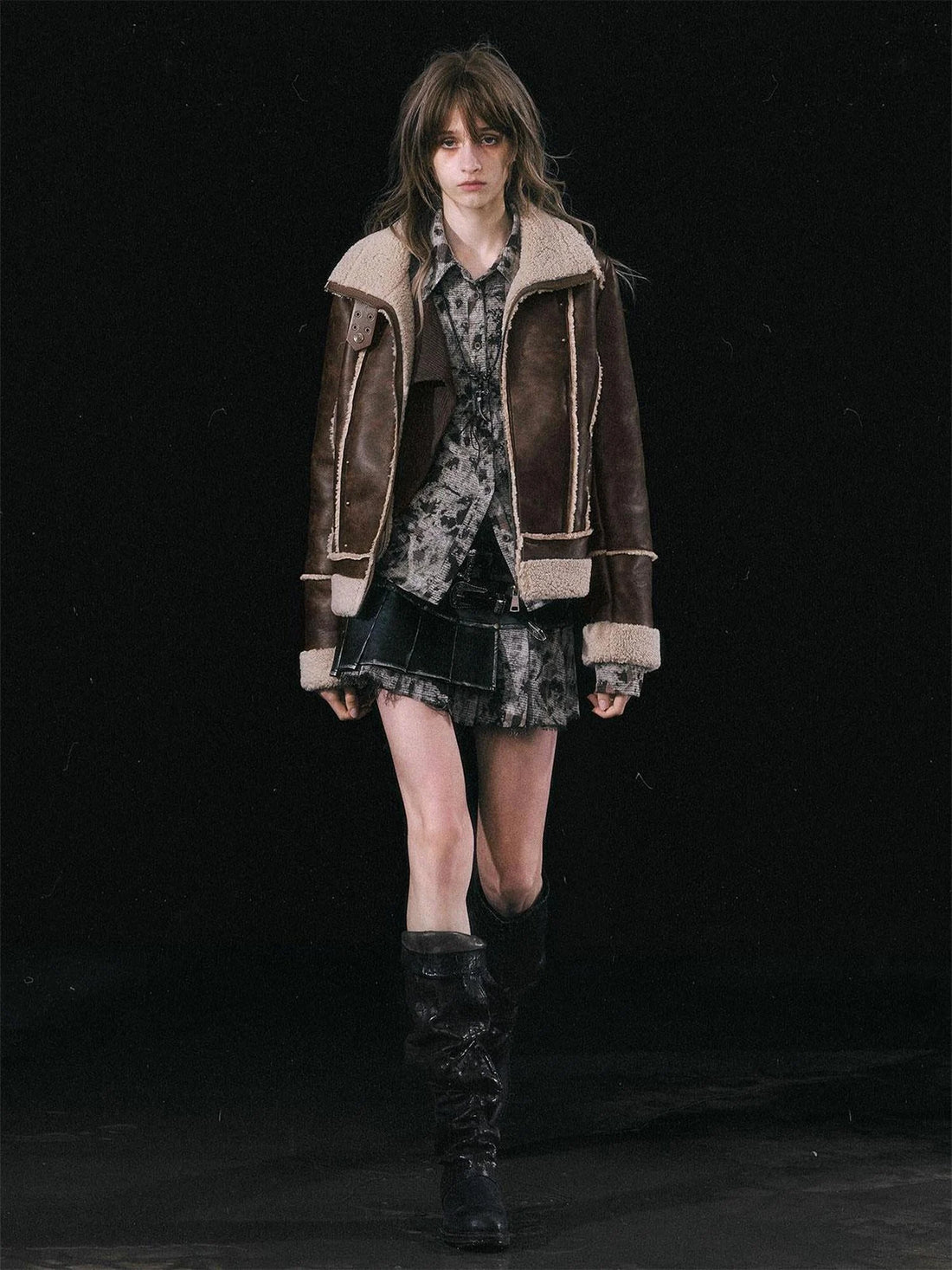 Yanyu Escape Brown Faux Shearling Motorcycle Jacket
