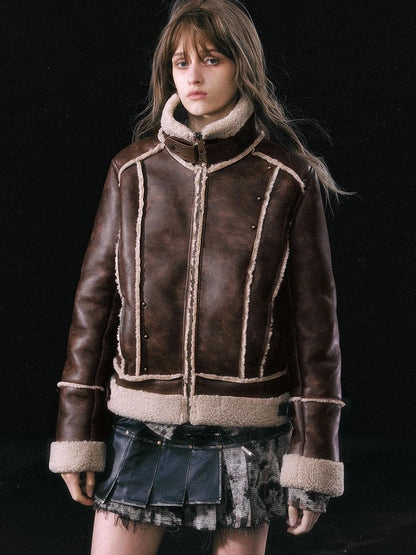 Update c Yanyu Escape Brown Faux Shearling Motorcycle Jacket